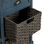 Meuble de rangement rustique avec deux tiroirs et quatre paniers classiques en rotin pour salle à manger/entrée/salon