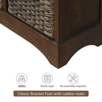 Meuble de rangement rustique avec deux tiroirs et quatre paniers classiques en rotin pour salle à manger/entrée/salon