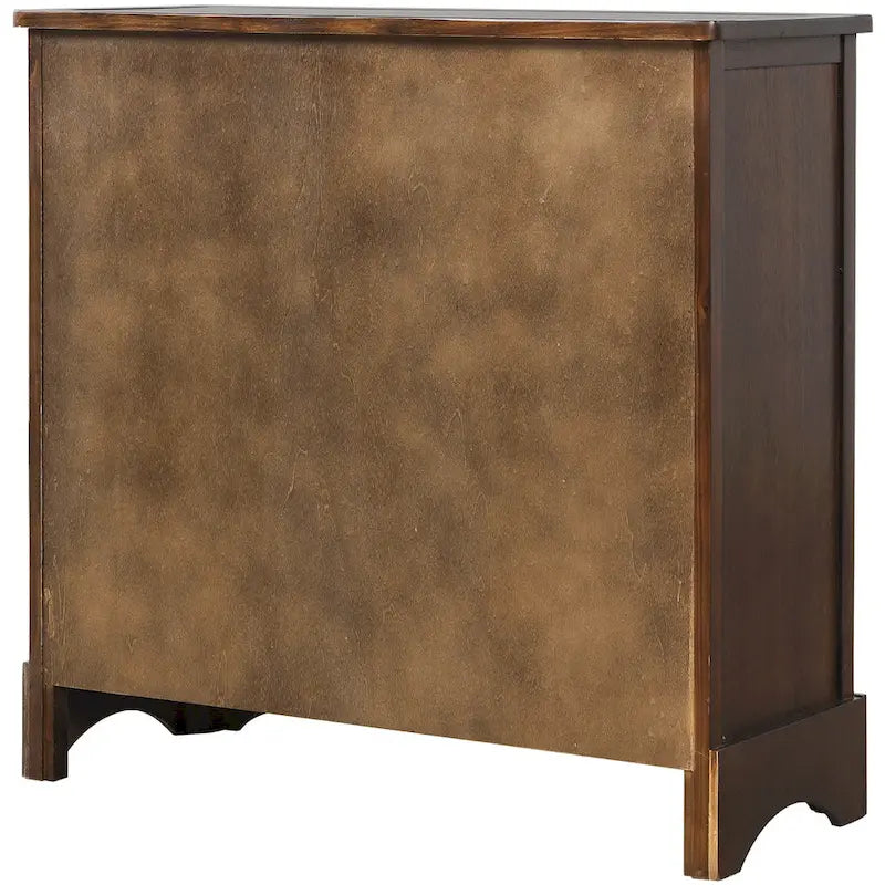 Meuble de rangement rustique avec deux tiroirs et quatre paniers classiques en rotin pour salle à manger/entrée/salon