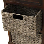 Meuble de rangement rustique avec deux tiroirs et quatre paniers classiques en rotin pour salle à manger/entrée/salon