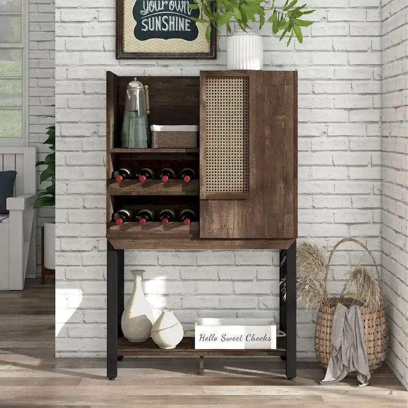 Buffet de cuisine en chêne recyclé Cassini Farmhouse avec 2 étagères ouvertes et casier à vin intégré, par Carbon Loft