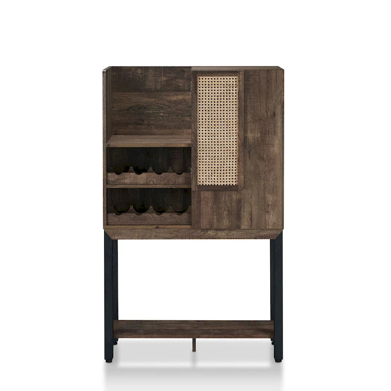 Buffet de cuisine en chêne recyclé Cassini Farmhouse avec 2 étagères ouvertes et casier à vin intégré, par Carbon Loft