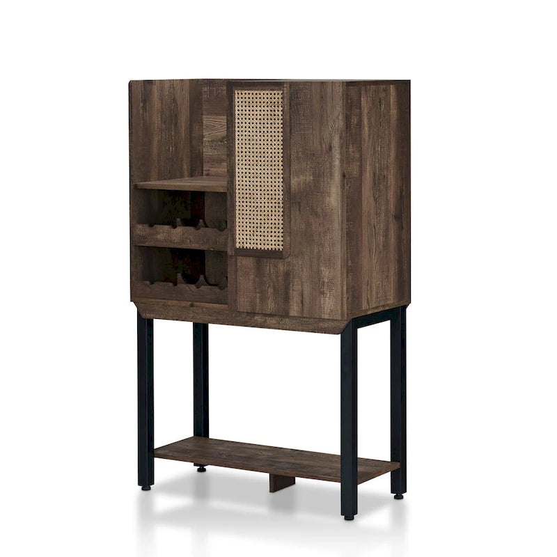 Buffet de cuisine en chêne recyclé Cassini Farmhouse avec 2 étagères ouvertes et casier à vin intégré, par Carbon Loft