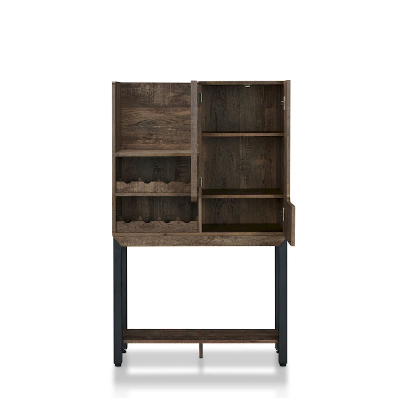 Buffet de cuisine en chêne recyclé Cassini Farmhouse avec 2 étagères ouvertes et casier à vin intégré, par Carbon Loft