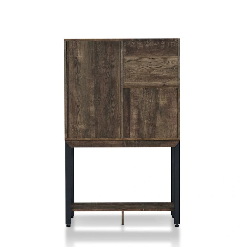 Buffet de cuisine en chêne recyclé Cassini Farmhouse avec 2 étagères ouvertes et casier à vin intégré, par Carbon Loft
