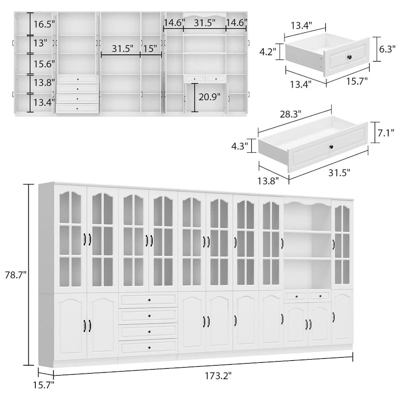 Kitchen Cabinet Clear Visibility Tempered Glass Showcase Combo Cabinet