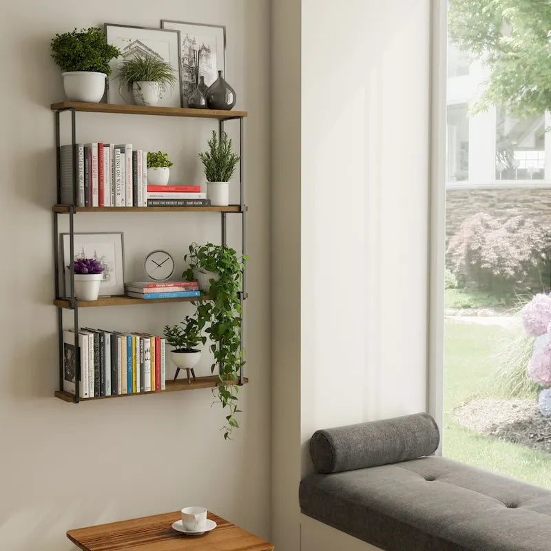 Étagère Wallniture Porto 24x4,5 pour salon et cuisine, finition noyer