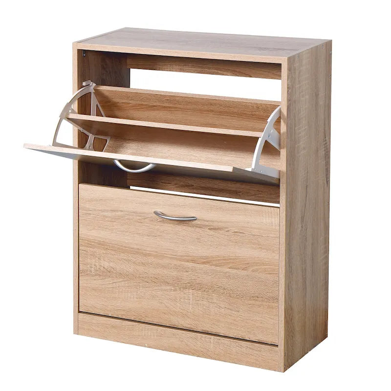 Meuble à chaussures en bois pour entrée, meuble de rangement à chaussures blanc avec 2 portes rabattables