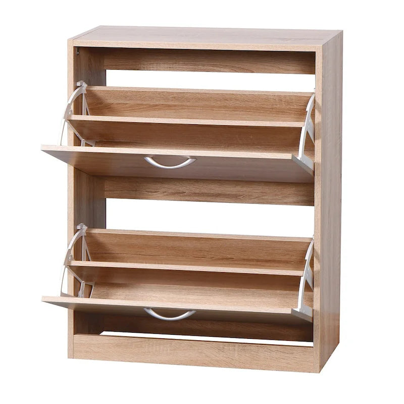 Meuble à chaussures en bois pour entrée, meuble de rangement à chaussures blanc avec 2 portes rabattables