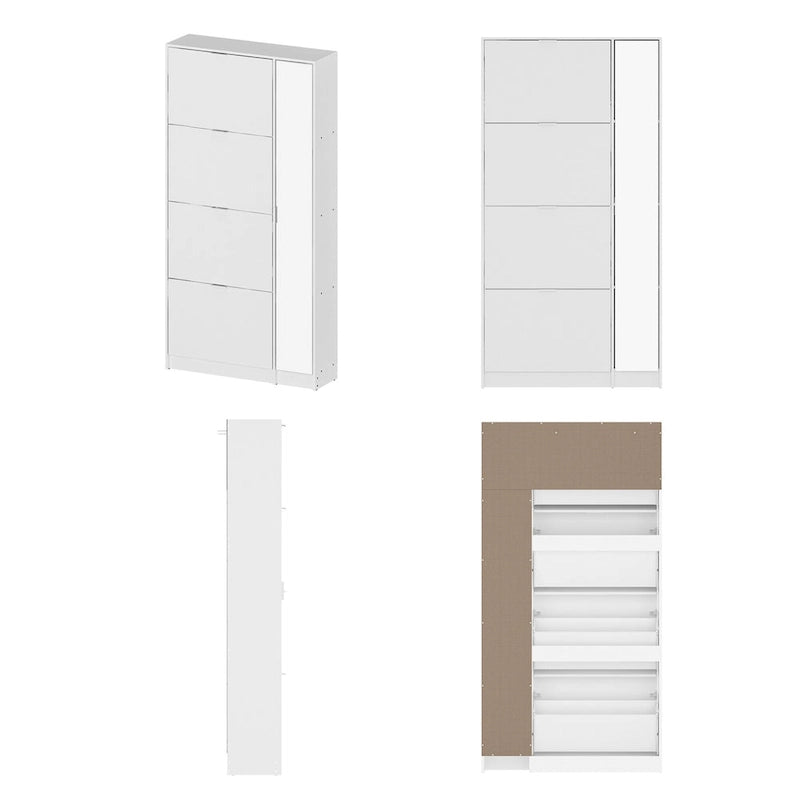 Meuble à chaussures blanc avec miroir pleine longueur, rangement vertical élégant