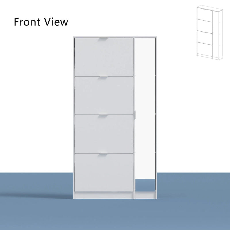 Meuble à chaussures blanc avec miroir pleine longueur, rangement vertical élégant