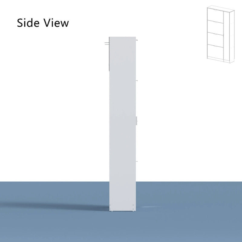 Meuble à chaussures blanc avec miroir pleine longueur, rangement vertical élégant