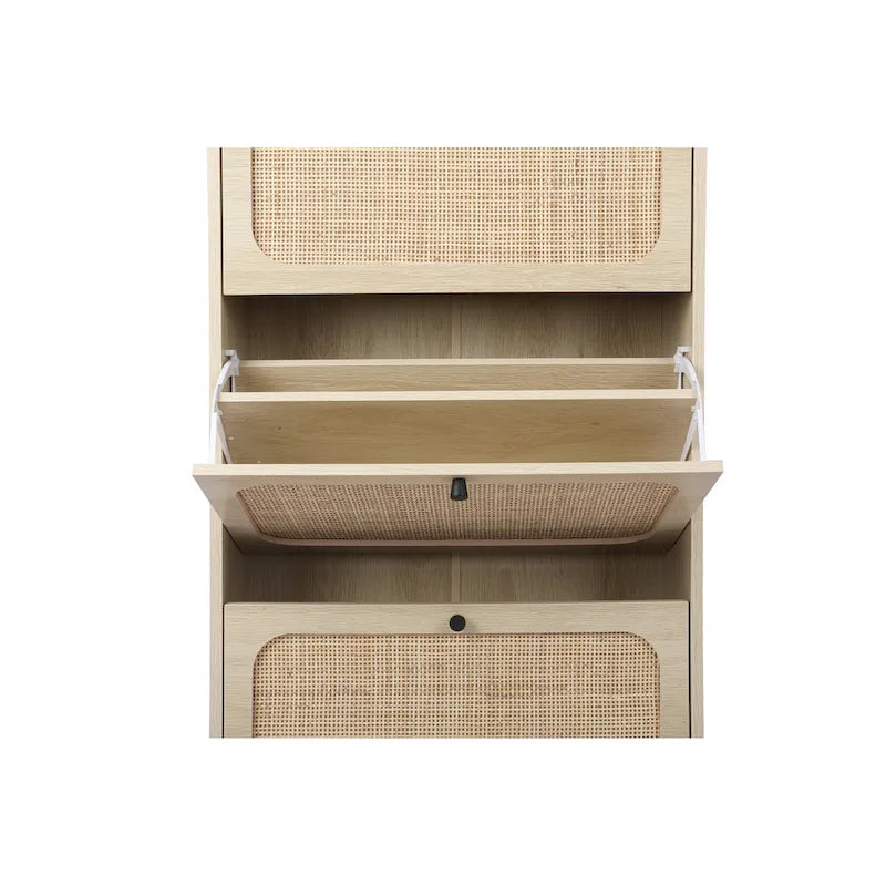Étagère à chaussures à 3 portes en métal, meuble de rangement à chaussures moderne autoportant en rotin métallique pour entrée