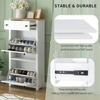 Meuble à chaussures en bois avec 2 tiroirs rabattables et panneau réglable