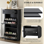 Meuble à chaussures en bois avec 2 tiroirs rabattables et panneau réglable