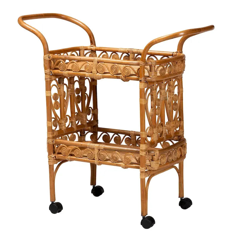 Chariot de cuisine Diwata en rotin marron naturel, style bohème moderne