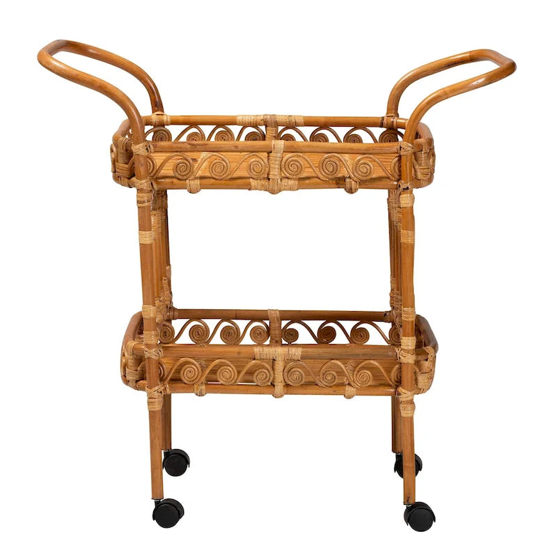 Chariot de cuisine Diwata en rotin marron naturel, style bohème moderne