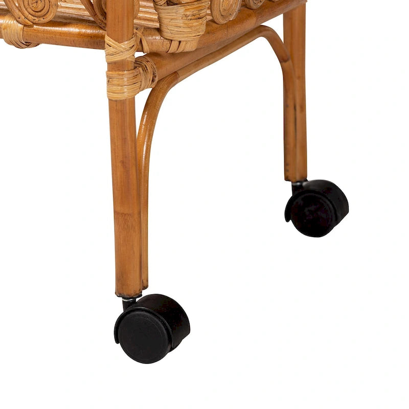 Chariot de cuisine Diwata en rotin marron naturel, style bohème moderne