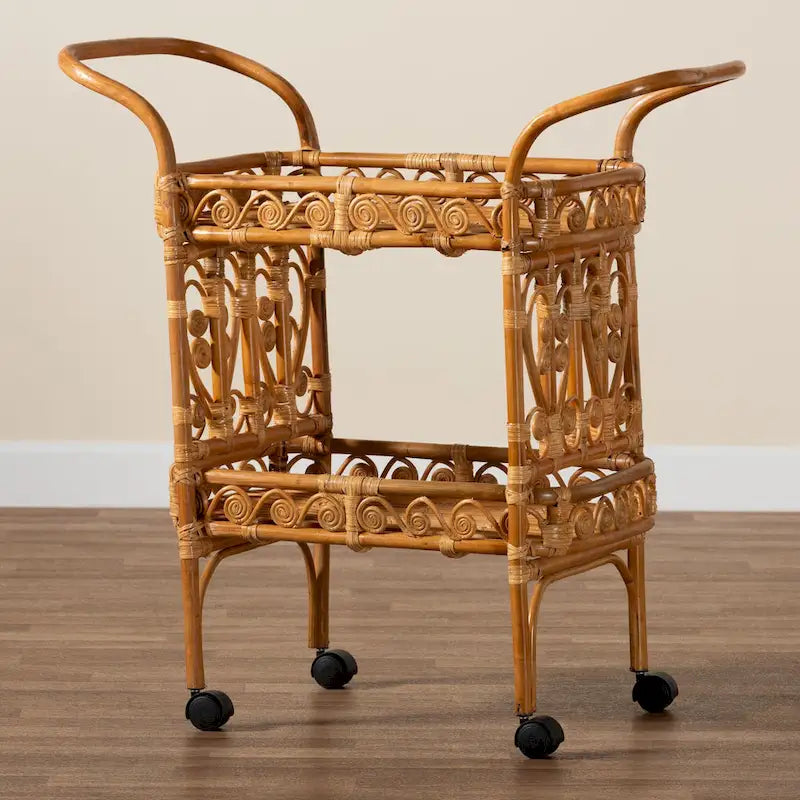 Chariot de cuisine Diwata en rotin marron naturel, style bohème moderne
