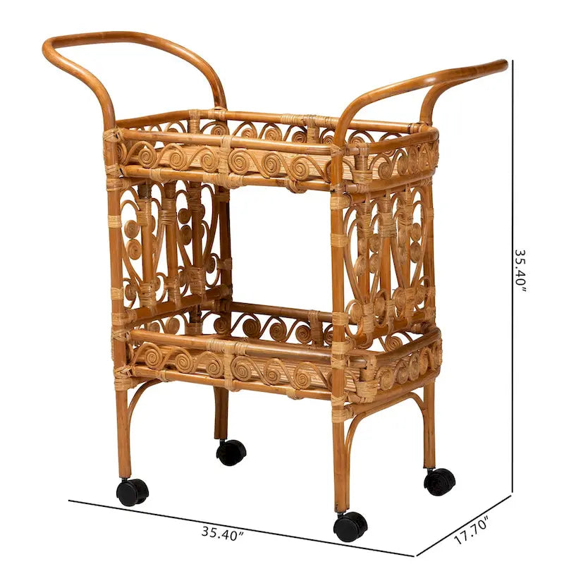 Chariot de cuisine Diwata en rotin marron naturel, style bohème moderne
