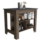 Îlot de cuisine HomeRoots brun foncé et onyx avec trois étagères de rangement - 27,5 x 40,50 x 27,50