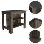 Îlot de cuisine HomeRoots brun foncé et onyx avec trois étagères de rangement - 27,5 x 40,50 x 27,50