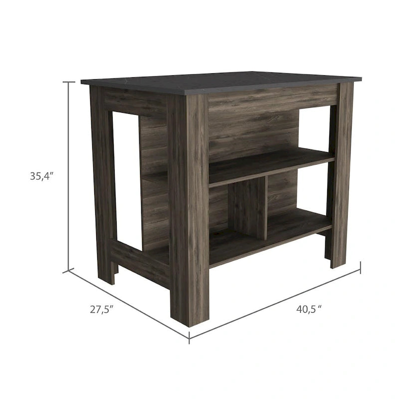 Îlot de cuisine HomeRoots brun foncé et onyx avec trois étagères de rangement - 27,5 x 40,50 x 27,50