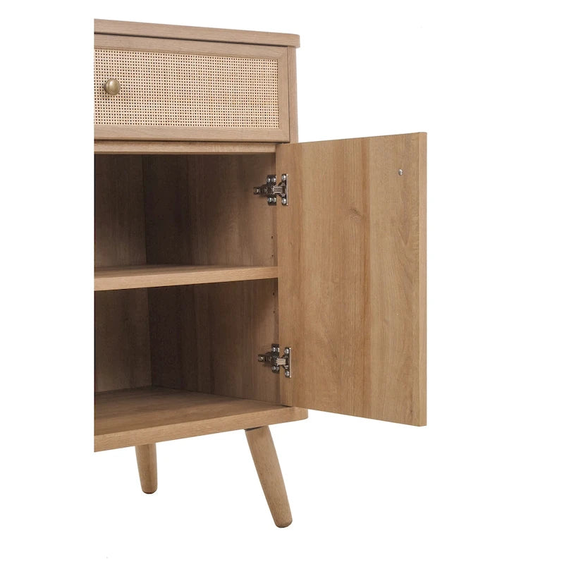 Meuble Thelma KD en rotin, petit meuble à 1 tiroir et 2 portes