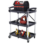 Chariot de service pliable à 3 niveaux, capacité de charge de 22,7 kg par étagère - 65 cm (L) x 39 cm (l) x 83 cm (H)