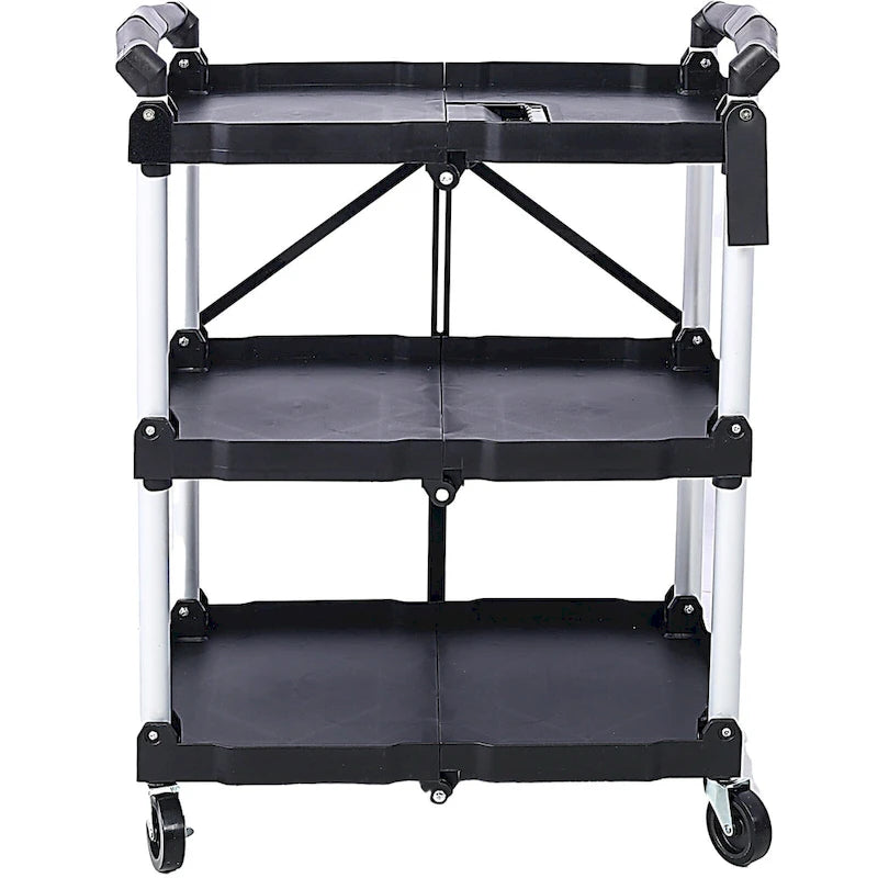 Chariot de service pliable à 3 niveaux, capacité de charge de 22,7 kg par étagère - 65 cm (L) x 39 cm (l) x 83 cm (H)