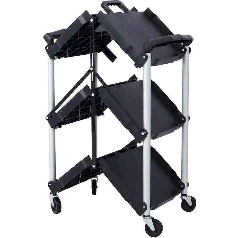 Chariot de service pliable à 3 niveaux, capacité de charge de 22,7 kg par étagère - 65 cm (L) x 39 cm (l) x 83 cm (H)