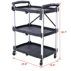 Chariot de service pliable à 3 niveaux, capacité de charge de 22,7 kg par étagère - 65 cm (L) x 39 cm (l) x 83 cm (H)