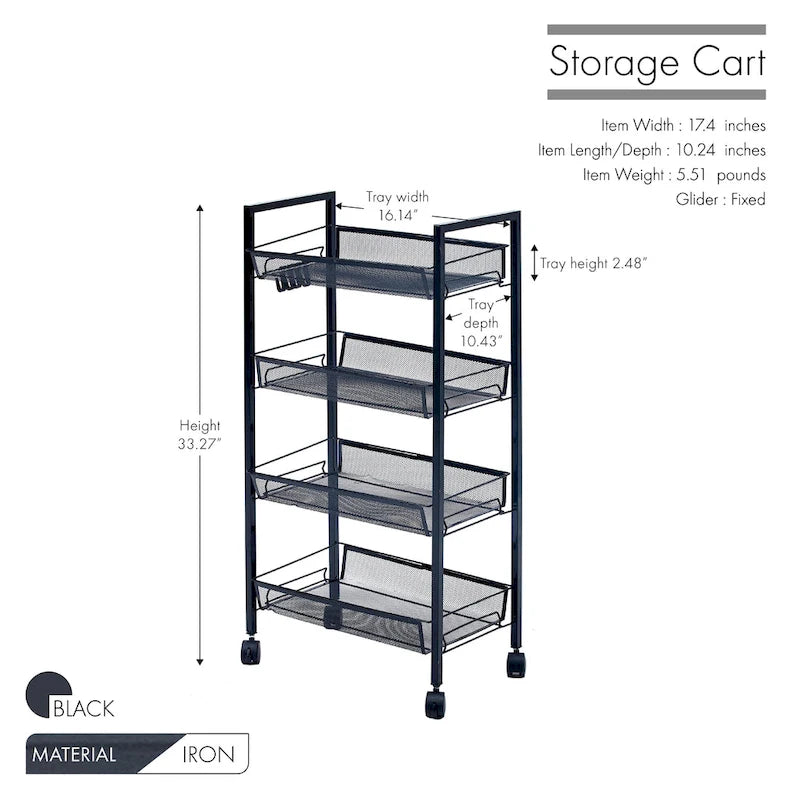 Chariot utilitaire de rangement et d'organisation à 4 niveaux Porthos Home Cason