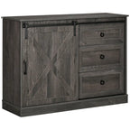 Meuble bar à café HOMCOM style ferme, buffet de cuisine avec porte coulissante de style grange et 3 tiroirs de rangement, gris foncé
