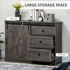Meuble bar à café HOMCOM style ferme, buffet de cuisine avec porte coulissante de style grange et 3 tiroirs de rangement, gris foncé