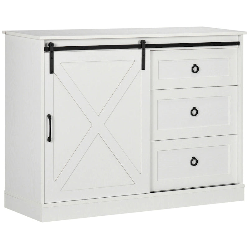 Meuble bar à café HOMCOM style ferme, buffet de cuisine avec porte coulissante de style grange et 3 tiroirs de rangement, gris foncé