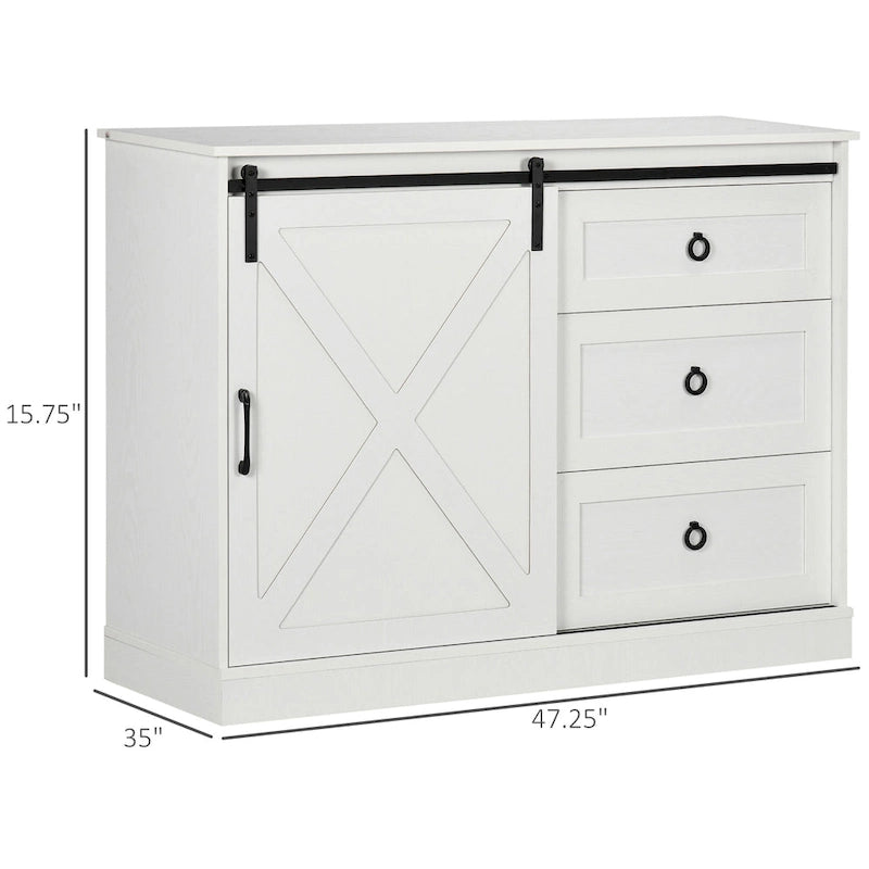 Meuble bar à café HOMCOM style ferme, buffet de cuisine avec porte coulissante de style grange et 3 tiroirs de rangement, gris foncé