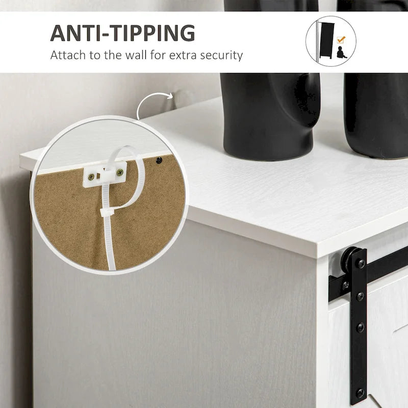 Meuble bar à café HOMCOM style ferme, buffet de cuisine avec porte coulissante de style grange et 3 tiroirs de rangement, gris foncé