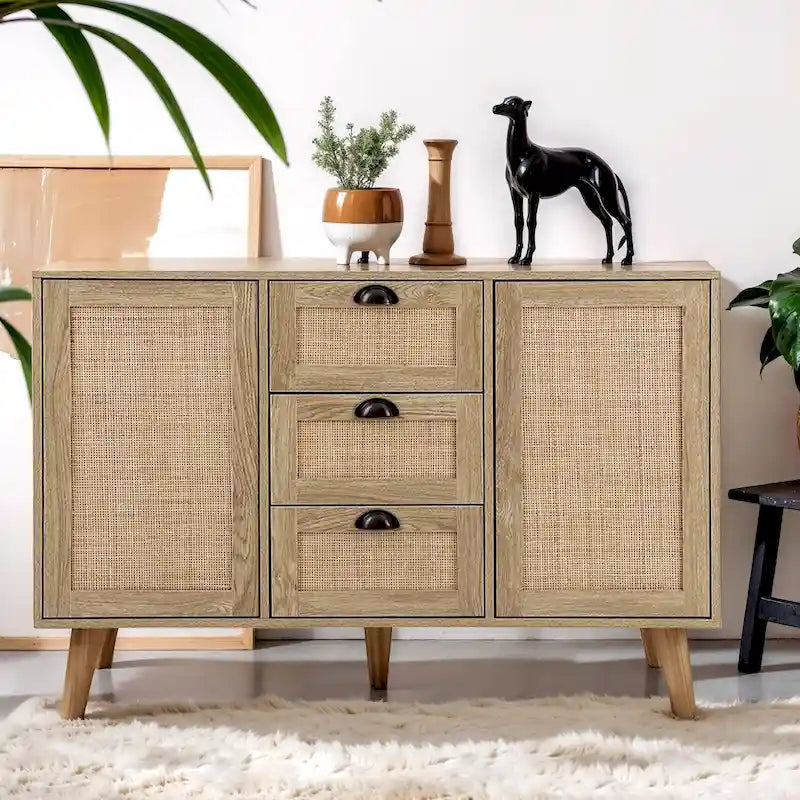 Meuble de rangement d'appoint en rotin avec tiroirs pour salon