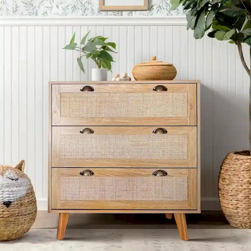Meuble de rangement d'appoint en rotin avec tiroirs pour salon