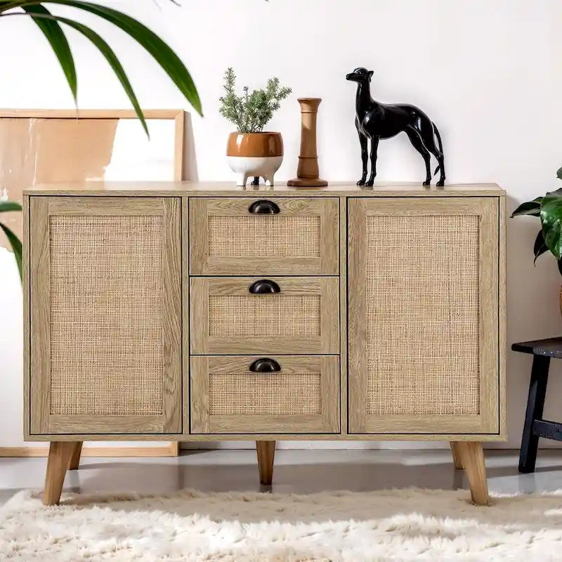Meuble de rangement d'appoint en rotin avec tiroirs pour salon