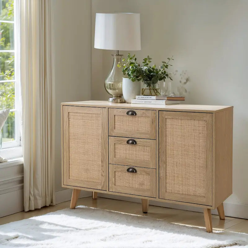 Meuble de rangement d'appoint en rotin avec tiroirs pour salon