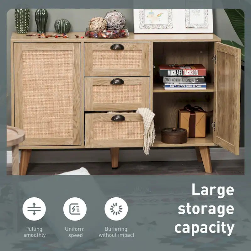 Meuble de rangement d'appoint en rotin avec tiroirs pour salon