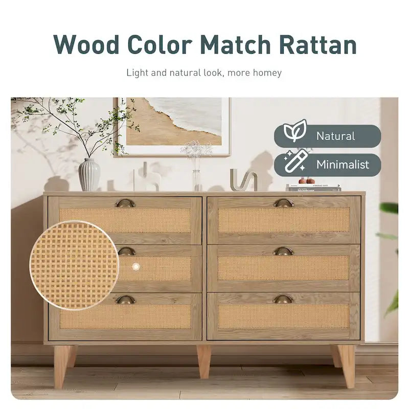Meuble de rangement d'appoint en rotin avec tiroirs pour salon