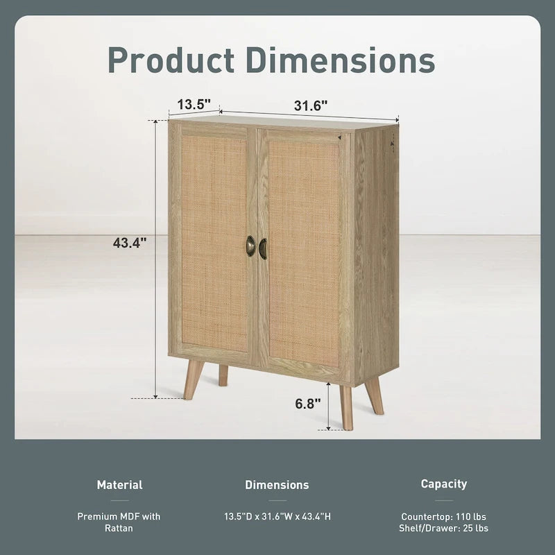 Meuble de rangement d'appoint en rotin avec tiroirs pour salon