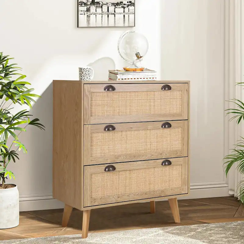 Meuble de rangement d'appoint en rotin avec tiroirs pour salon