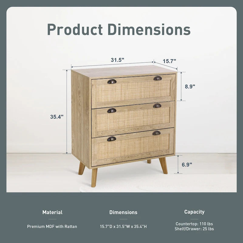 Meuble de rangement d'appoint en rotin avec tiroirs pour salon