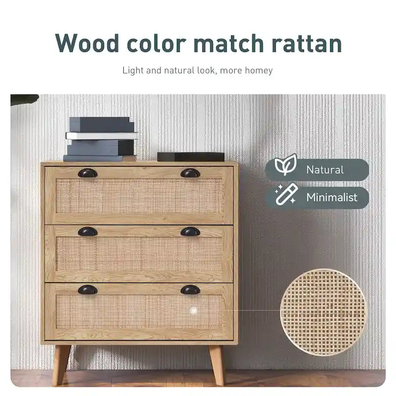 Meuble de rangement d'appoint en rotin avec tiroirs pour salon