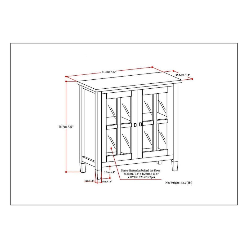 Meuble de rangement bas de style transitionnel WYNDENHALL Norfolk en bois massif, 81 cm de large - 81 cm (l) x 36 cm (p) x 79 cm (h)