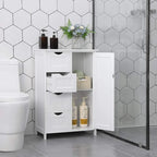 Meuble de rangement blanc pour salle de bain, meuble bas avec étagère réglable et tiroirs